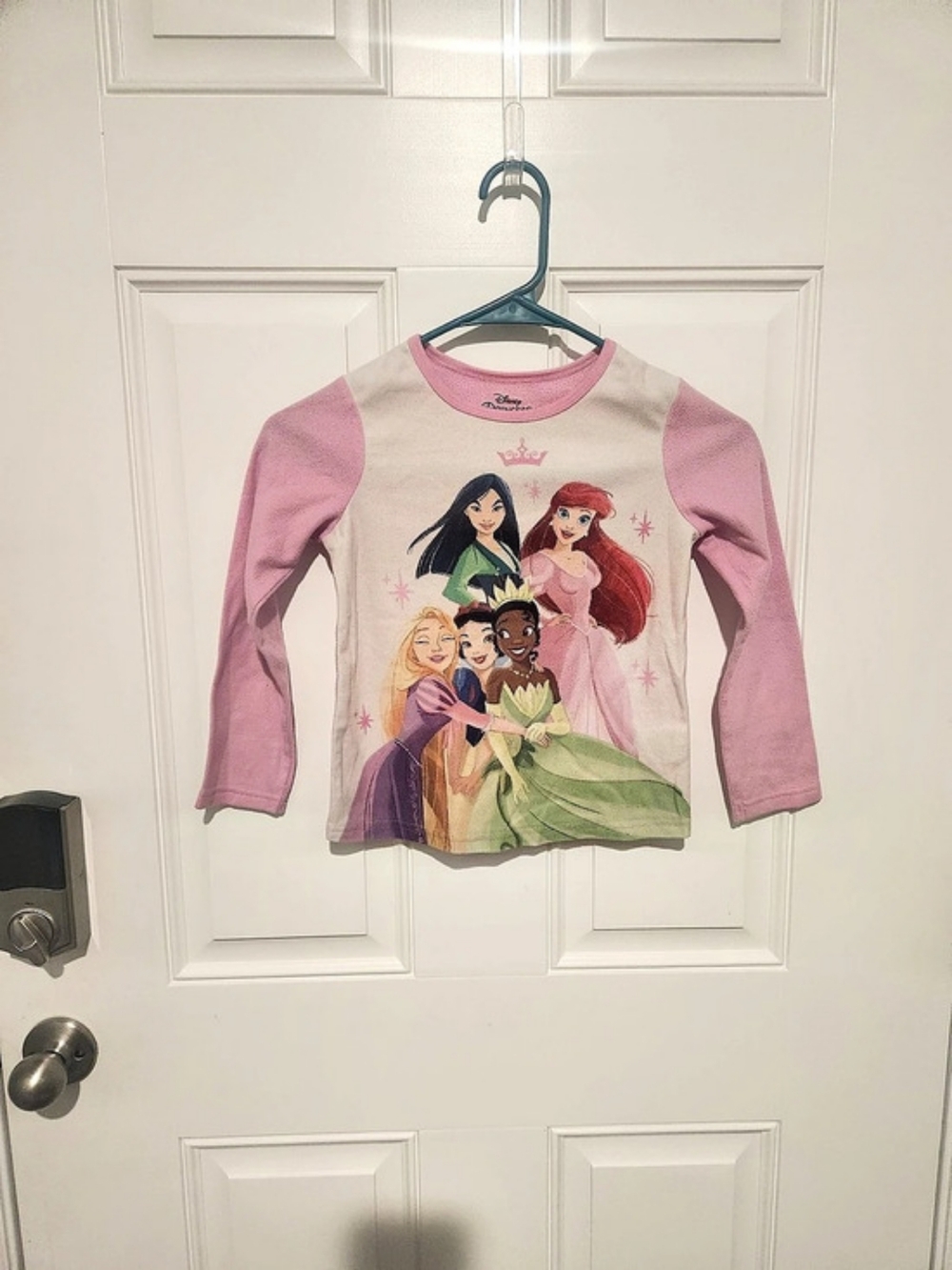 Disney Princess Girls Pink Long Sleeve Flame Resistant Graphic Tee Size 6/6X